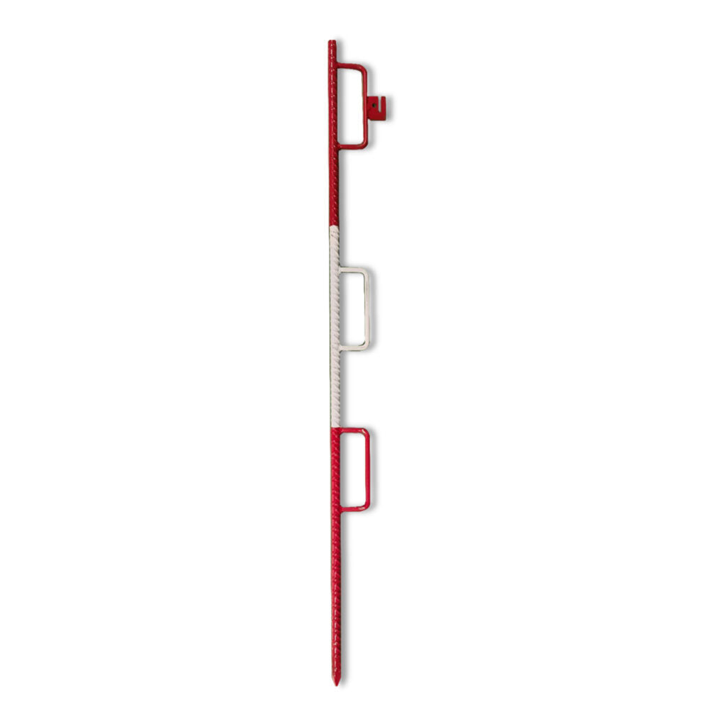 Lattenhalter aus Betonstahl mit 3 Bügeln rot/weiss und 1 Lampenhalter
